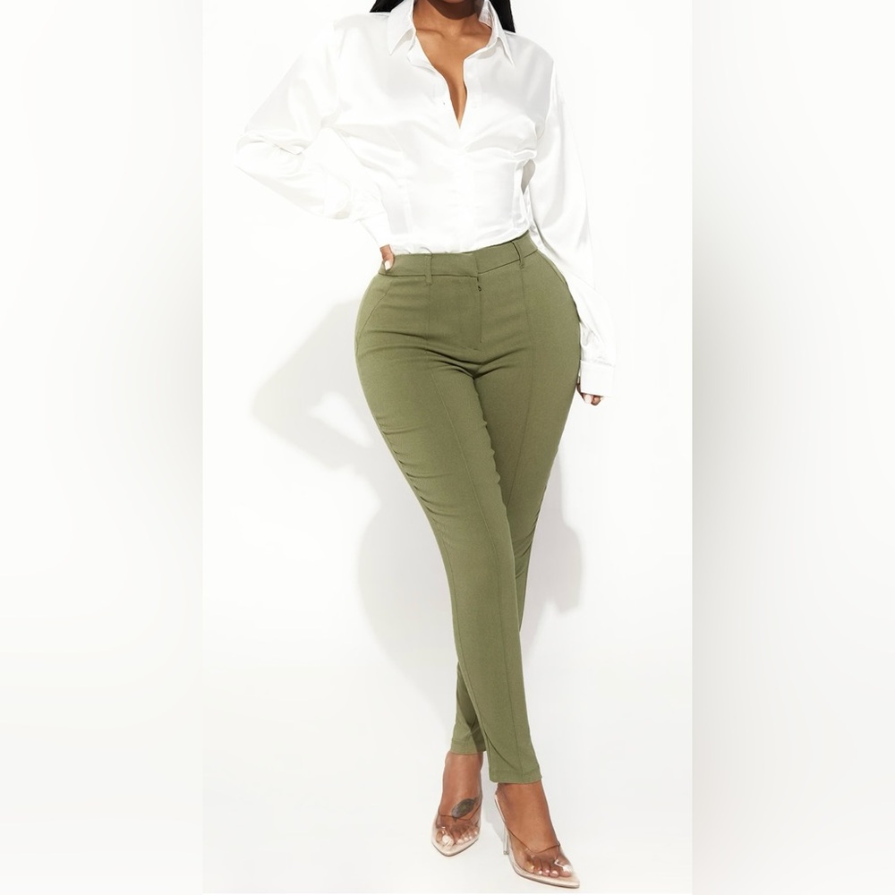 Front Zip Skinny Trouser Olive Green Size L NWT